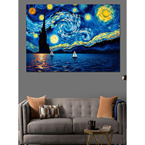 Yıldızlı Geceye Yelken Açışı Dekoratif Kanvas - Mdf Ahşap Tablo 50x70 cm