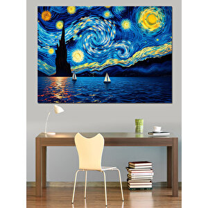 Yıldızlı Geceye Yelken Açışı Dekoratif Kanvas - Mdf Ahşap Tablo 50x70 cm