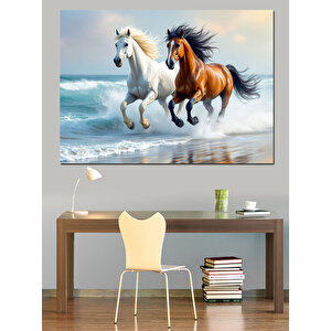 Denizde Koşan Atlar Dekoratif Kanvas - Mdf Ahşap Tablo