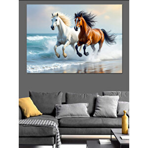 Denizde Koşan Atlar Dekoratif Kanvas - Mdf Ahşap Tablo