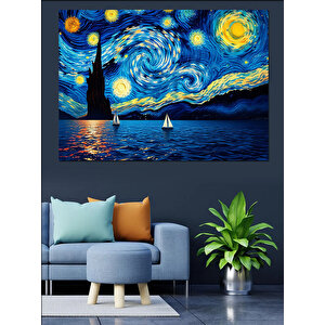Yıldızlı Geceye Yelken Açışı Dekoratif Kanvas - Mdf Ahşap Tablo 35x50 cm