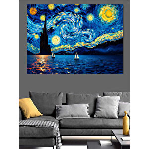 Yıldızlı Geceye Yelken Açışı Dekoratif Kanvas - Mdf Ahşap Tablo