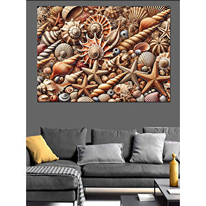 Deniz Kabukları Ve Deniz Yıldızı Dekoratif Kanvas - Mdf Ahşap Tablo 25x35 cm