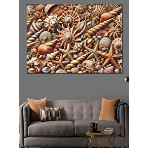 Deniz Kabukları Ve Deniz Yıldızı Dekoratif Kanvas - Mdf Ahşap Tablo