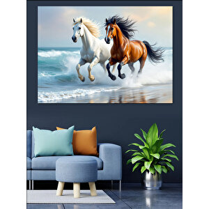 Denizde Koşan Atlar Dekoratif Kanvas - Mdf Ahşap Tablo 70x100 cm