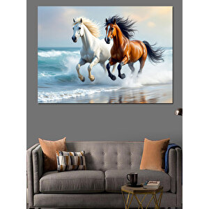 Denizde Koşan Atlar Dekoratif Kanvas - Mdf Ahşap Tablo 70x100 cm