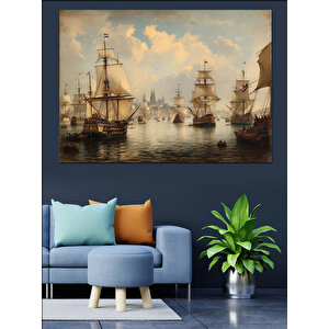 Yelkenlilerle Dolu Deniz Manzarası Dekoratif Kanvas - Mdf Ahşap Tablo