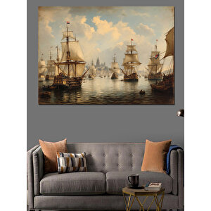 Yelkenlilerle Dolu Deniz Manzarası Dekoratif Kanvas - Mdf Ahşap Tablo