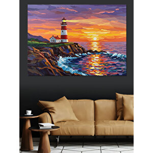 Fırtınada Parlayan Deniz Feneri Dekoratif Kanvas - Mdf Ahşap Tablo