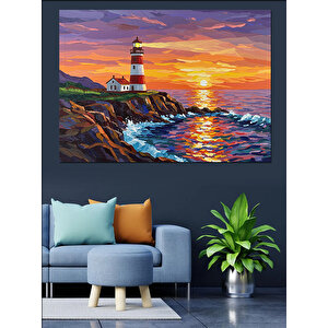 Fırtınada Parlayan Deniz Feneri Dekoratif Kanvas - Mdf Ahşap Tablo