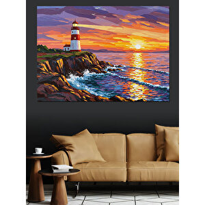Günbatımında Deniz Feneri Manzarası Dekoratif Kanvas - Mdf Ahşap Tablo 70x100 cm