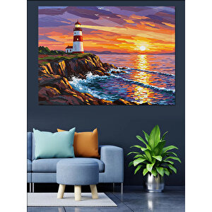 Günbatımında Deniz Feneri Manzarası Dekoratif Kanvas - Mdf Ahşap Tablo 70x100 cm