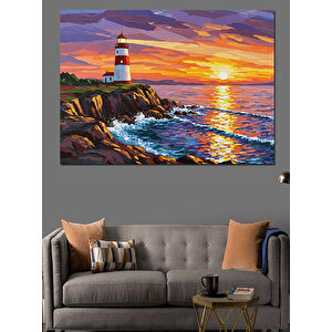 Günbatımında Deniz Feneri Manzarası Dekoratif Kanvas - Mdf Ahşap Tablo 70x100 cm