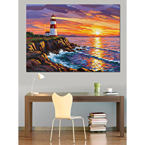 Günbatımında Deniz Feneri Manzarası Dekoratif Kanvas - Mdf Ahşap Tablo