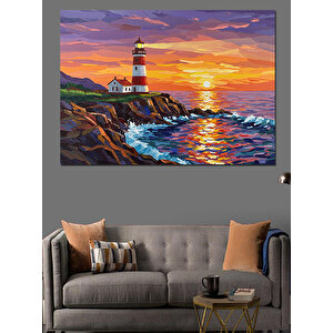 Fırtınada Parlayan Deniz Feneri Dekoratif Kanvas - Mdf Ahşap Tablo 70x100 cm
