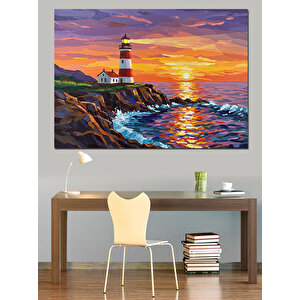 Fırtınada Parlayan Deniz Feneri Dekoratif Kanvas - Mdf Ahşap Tablo 70x100 cm