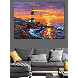 Fırtınada Parlayan Deniz Feneri Dekoratif Kanvas - Mdf Ahşap Tablo 70x100 cm