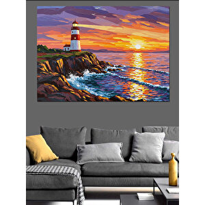 Günbatımında Deniz Feneri Manzarası Dekoratif Kanvas - Mdf Ahşap Tablo