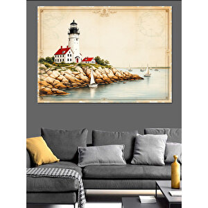Deniz Feneri Manzarası Dekoratif Kanvas - Mdf Ahşap Tablo 70x100 cm