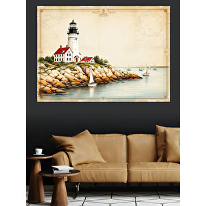 Deniz Feneri Manzarası Dekoratif Kanvas - Mdf Ahşap Tablo 70x100 cm