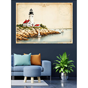 Deniz Feneri Manzarası Dekoratif Kanvas - Mdf Ahşap Tablo 70x100 cm