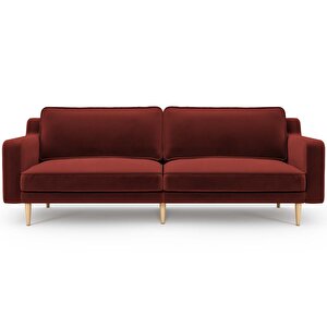 Klem Slim Üçlü Koltuk Large Ahşap Ayak - Kadife Paslı Kırmızı