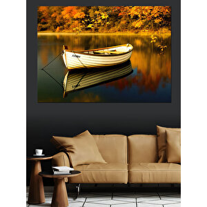 Sessiz Gölde Kayık Dekoratif Kanvas - Mdf Ahşap Tablo 50x70 cm