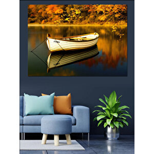 Sessiz Gölde Kayık Dekoratif Kanvas - Mdf Ahşap Tablo 50x70 cm