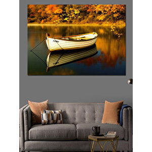 Sessiz Gölde Kayık Dekoratif Kanvas - Mdf Ahşap Tablo 50x70 cm