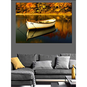 Sessiz Gölde Kayık Dekoratif Kanvas - Mdf Ahşap Tablo