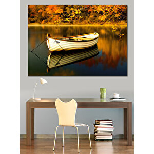 Sessiz Gölde Kayık Dekoratif Kanvas - Mdf Ahşap Tablo