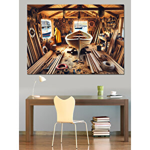 Ahşap Kayık Atölyesi Dekoratif Kanvas - Mdf Ahşap Tablo 50x70 cm