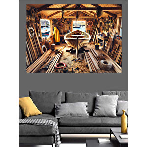 Ahşap Kayık Atölyesi Dekoratif Kanvas - Mdf Ahşap Tablo 50x70 cm