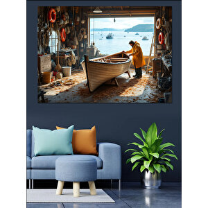 Tekne Onaran Adam Dekoratif Kanvas - Mdf Ahşap Tablo
