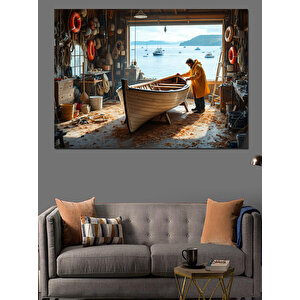 Tekne Onaran Adam Dekoratif Kanvas - Mdf Ahşap Tablo
