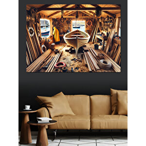 Ahşap Kayık Atölyesi Dekoratif Kanvas - Mdf Ahşap Tablo