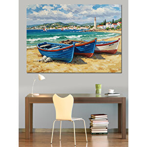 Deniz Kenarında Renkli Kayıklar Dekoratif Kanvas - Mdf Ahşap Tablo