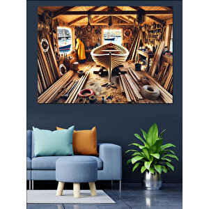 Ahşap Kayık Atölyesi Dekoratif Kanvas - Mdf Ahşap Tablo