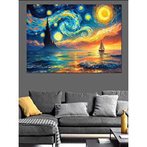 Yıldızlı Gece Manzarası Dekoratif Kanvas - Mdf Ahşap Tablo 70x100 cm