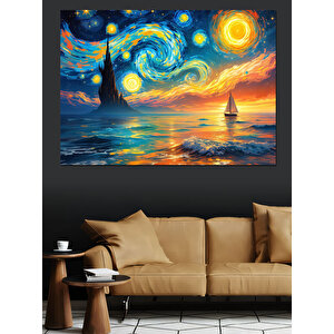 Yıldızlı Gece Manzarası Dekoratif Kanvas - Mdf Ahşap Tablo 70x100 cm