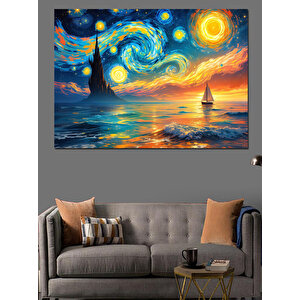 Yıldızlı Gece Manzarası Dekoratif Kanvas - Mdf Ahşap Tablo