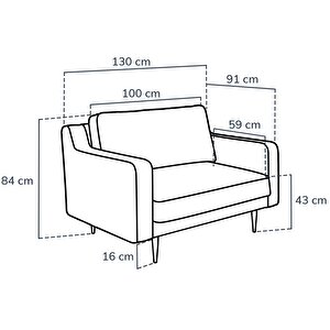 Klem Slim Loveseat Ahşap Ayak - Keten Havacı Mavi
