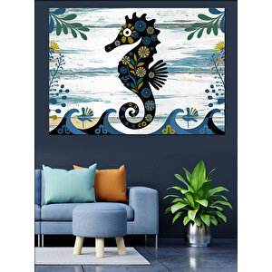 Dalgalar Arasında Denizatı Dekoratif Kanvas - Mdf Ahşap Tablo 100x140 cm
