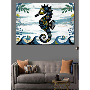 Dalgalar Arasında Denizatı Dekoratif Kanvas - Mdf Ahşap Tablo 100x140 cm