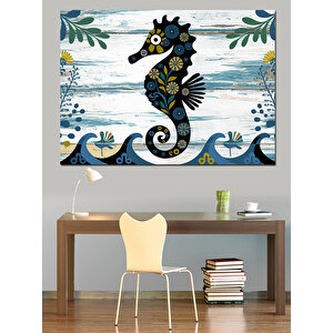 Dalgalar Arasında Denizatı Dekoratif Kanvas - Mdf Ahşap Tablo 100x140 cm