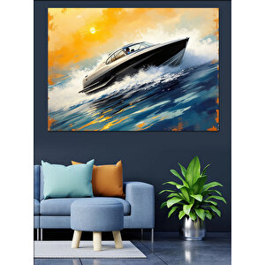 Denizde Hızlı Yat Dekoratif Kanvas - Mdf Ahşap Tablo 50x70 cm