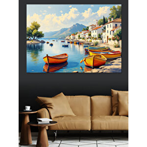 Renkli Kayıklar Ve Deniz Kıyısı Dekoratif Kanvas - Mdf Ahşap Tablo