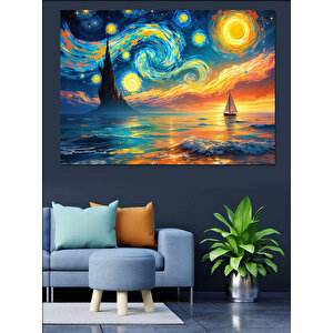 Yıldızlı Gece Manzarası Dekoratif Kanvas - Mdf Ahşap Tablo 35x50 cm