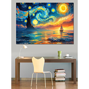 Yıldızlı Gece Manzarası Dekoratif Kanvas - Mdf Ahşap Tablo