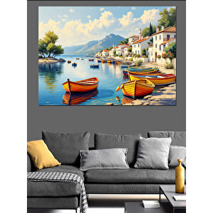 Renkli Kayıklar Ve Deniz Kıyısı Dekoratif Kanvas - Mdf Ahşap Tablo